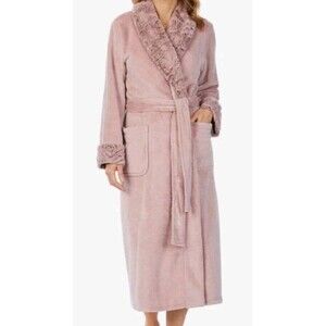 Carole Hochman Plush Fleece Robe Sz Large Purple Faux Fur Belted Pockets Long